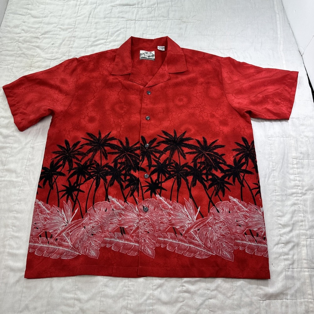 Pineapple Connection Mens Medium Red Tropical Palm Tree Hawaiian Aloha Shirt M